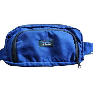Vintage LL Bean Fanny Bag Waist Pack Blue Zip Compartments Adjustable Strap
